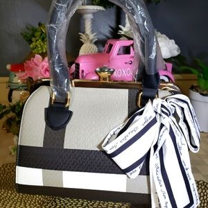 Designer top handle purse with diamond clasp and scarf